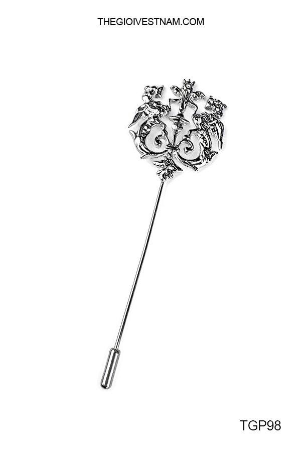 TGP98 - Ghim cài sư tử đôi bạc - hình 1