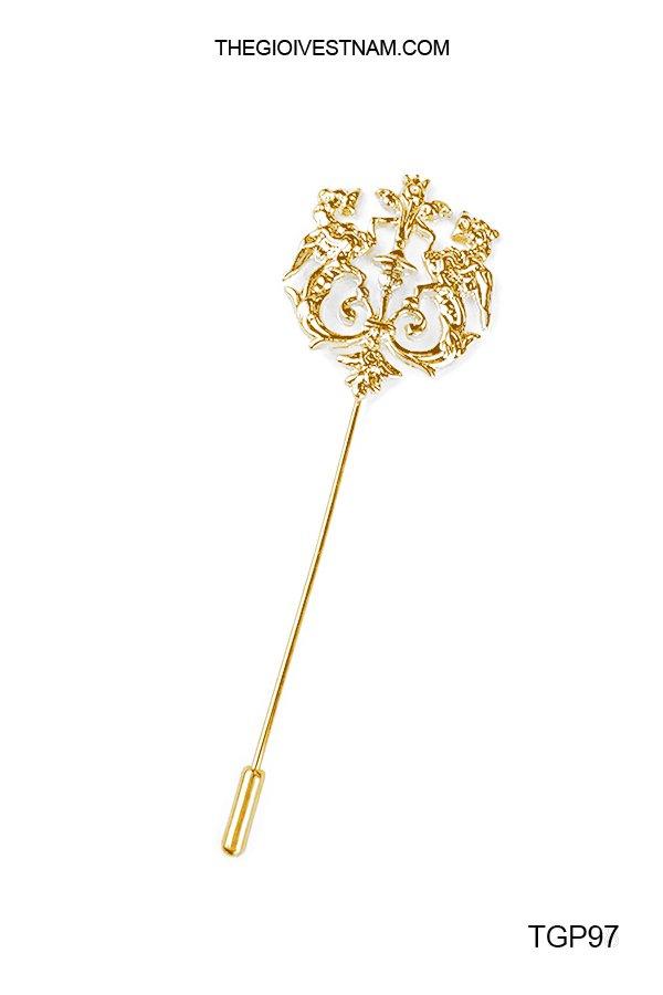 TGP97 - Ghim cài sư tử đôi vàng - hình 1