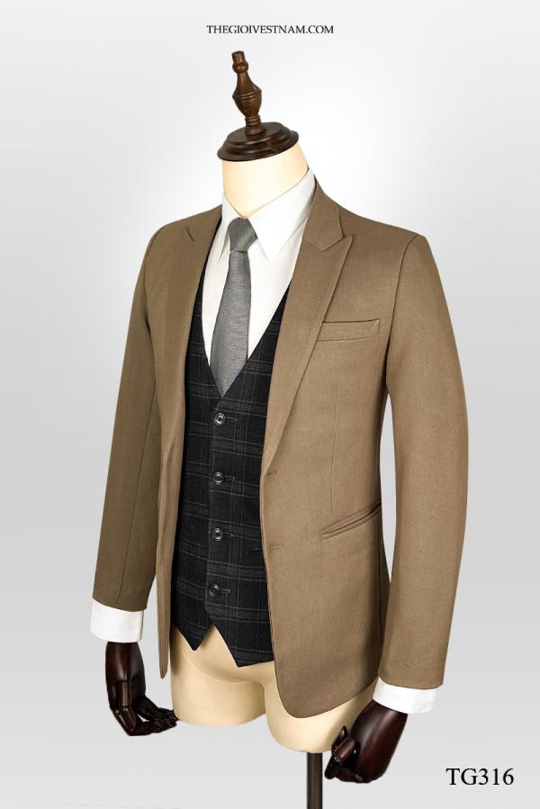 Bộ Suit Nâu Sáng Trơn Modern Fit TGS316 - hình 2
