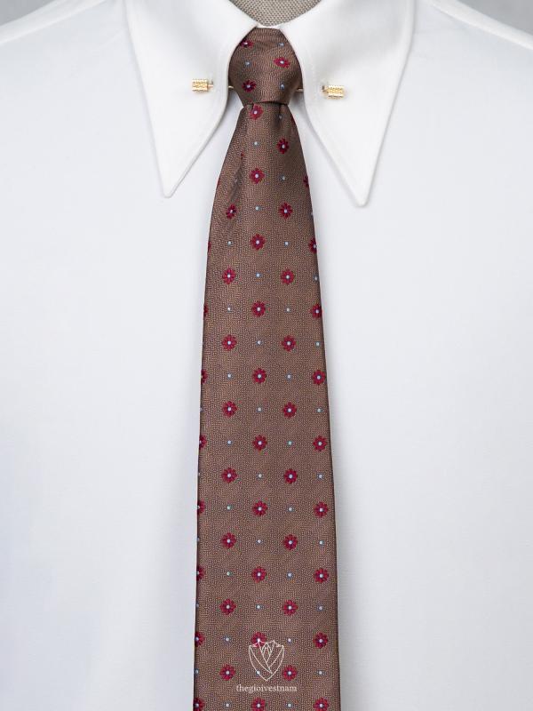 Cà Vạt nâu hoa văn đỏ TGC372 - hình 1