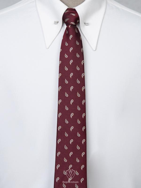Cà Vạt Đỏ Đô Hoa Văn Lá Vàng TGC378 - hình 1