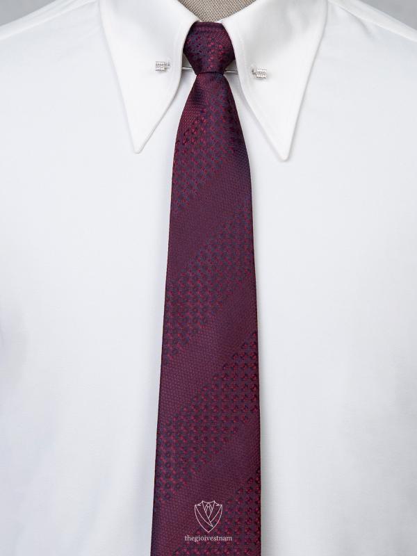 Cà Vạt Xanh Đen Hoa Văn Lá Đỏ TGC384 - hình 1