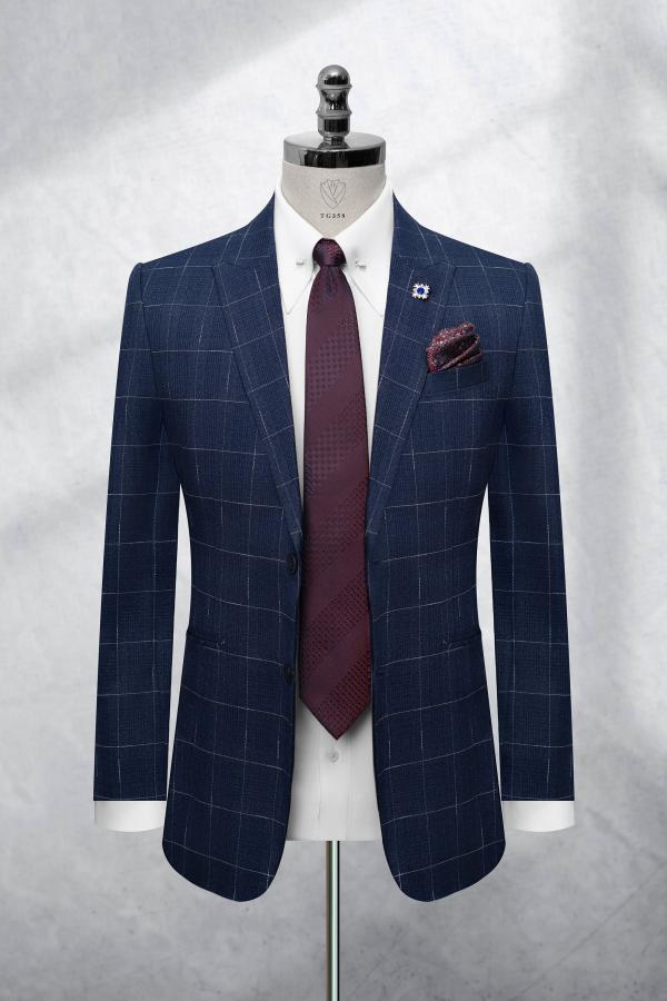 Bộ Suit Xanh Denim Kẻ Ô Modern Fit TGS358 - hình 1