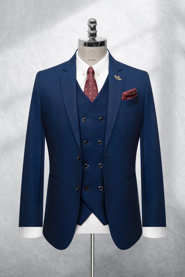 Bộ Suit Xanh Navy Caro Ẩn Modern Fit TGS360 - hình 1