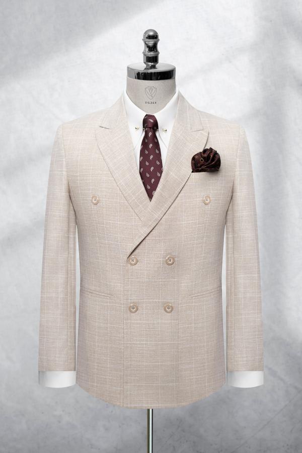Bộ Suit Beige Kẻ Caro Modern Fit TGS364 - hình 1