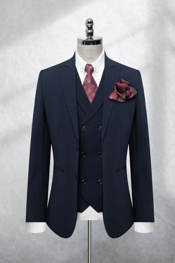 Bộ Suit Xanh Đen Họa Tiết Kẻ Xước Modern Fit TGS374 - hình 1