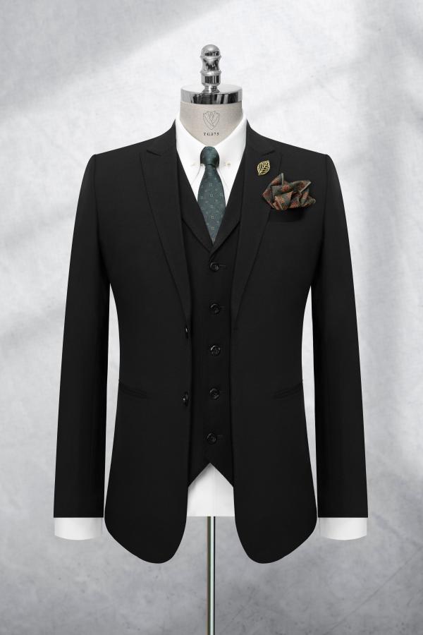 Bộ Suit Đen Trơn Phối Đột Chỉ Viền Modern Fit TGS375 - hình 1