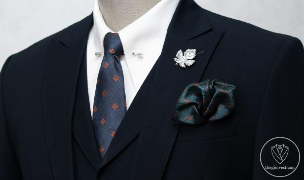 Bộ Suit Xanh Đen Phối Đột Chỉ Viền Modern Fit TGS377 - hình 3