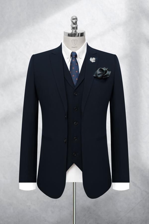 Bộ Suit Xanh Đen Phối Đột Chỉ Viền Modern Fit TGS377 - hình 1