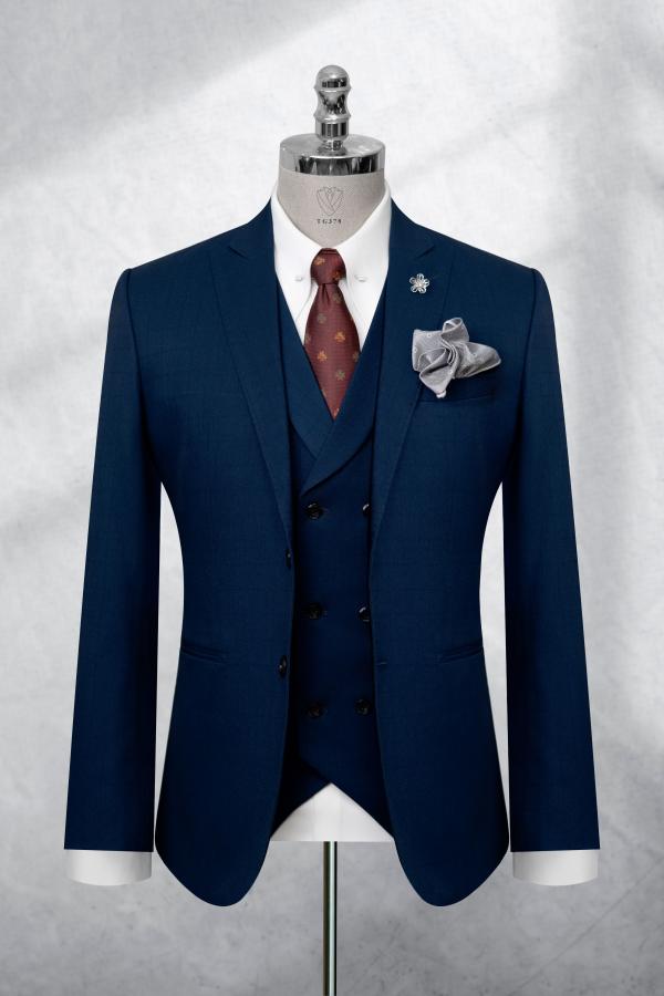 Bộ Suit Xanh Navy Phối Đột Chỉ Viền Modern Fit TGS378 - hình 1