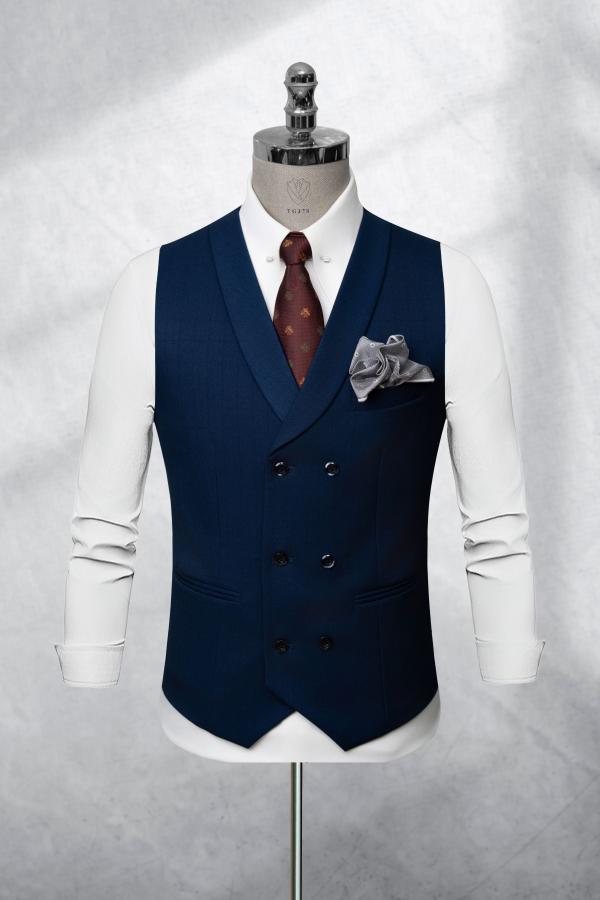 Bộ Suit Xanh Navy Phối Đột Chỉ Viền Modern Fit TGS378 - hình 2