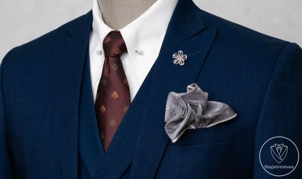 Bộ Suit Xanh Navy Phối Đột Chỉ Viền Modern Fit TGS378 - hình 3