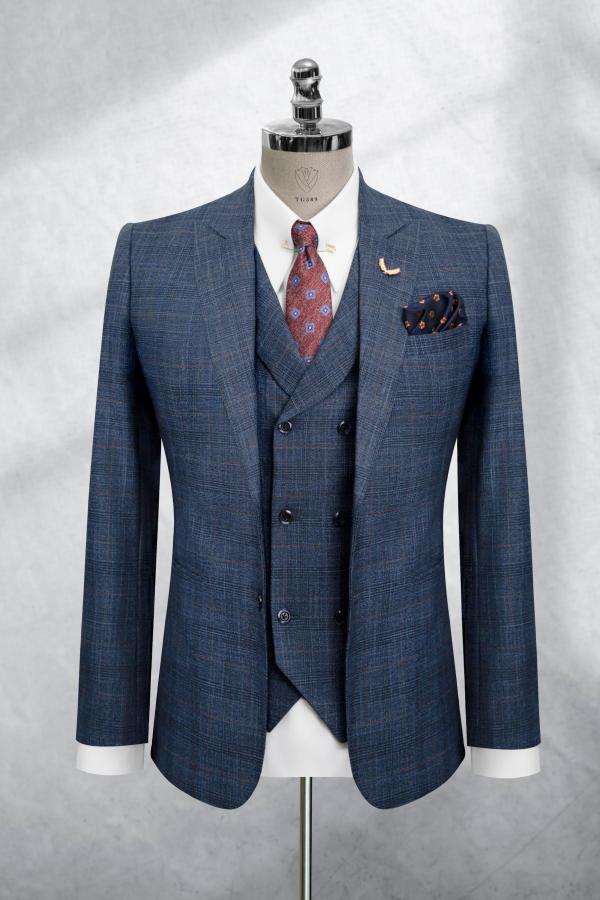 Bộ Suit Xanh Denim Phối Kẻ Caro Modern Fit TGS389 - hình 1