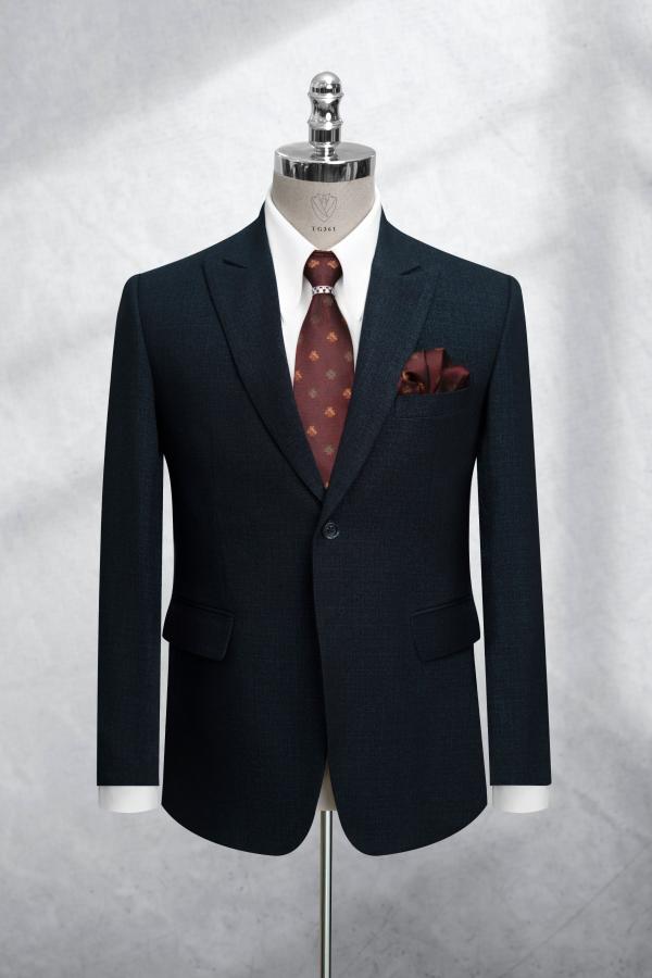 Bộ Suit Xanh Gân Vengoc Classic Fit TGS361 - hình 1