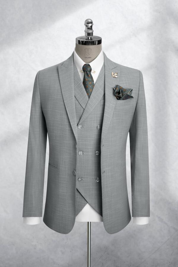 Bộ Suit Xám Rêu Nhạt Hoạ Tiết Kẻ Modern Fit TGS386 - hình 1