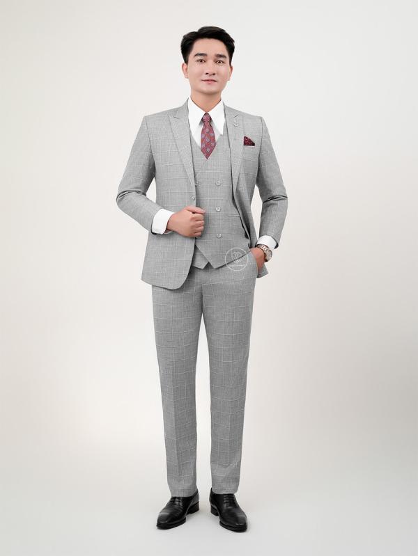 Bộ Suit Ghi Xám Kẻ Caro Modern Fit TGS365 - hình 8