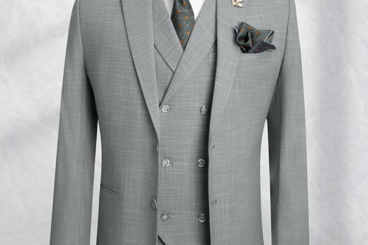 Bộ Suit Xám Rêu Nhạt Hoạ Tiết Kẻ Modern Fit TGS386