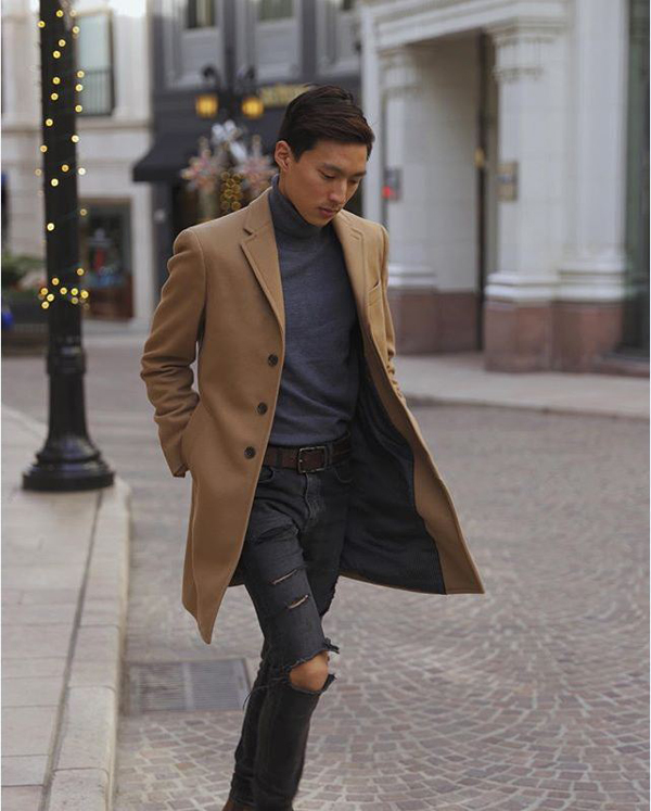 Áo dạ nam Hàn Quốc dáng dài màu camel phong cách vest nam quý ông