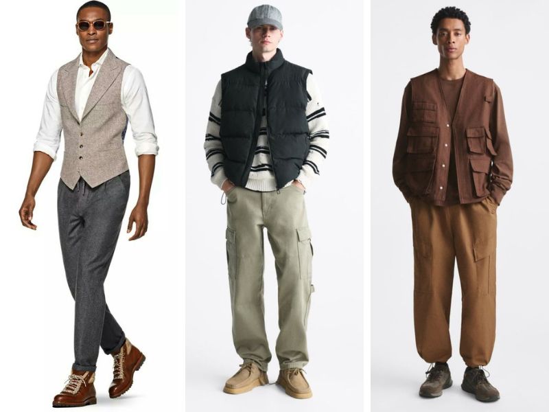 alt="Phong cách street style với áo ghi lê denim nam