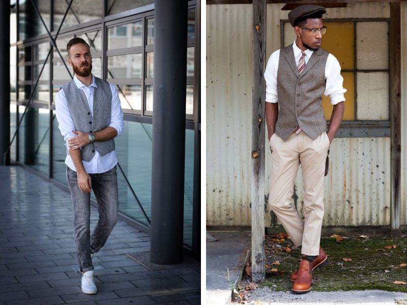 Phong cách street style năng động với áo gile vest và quần jeans