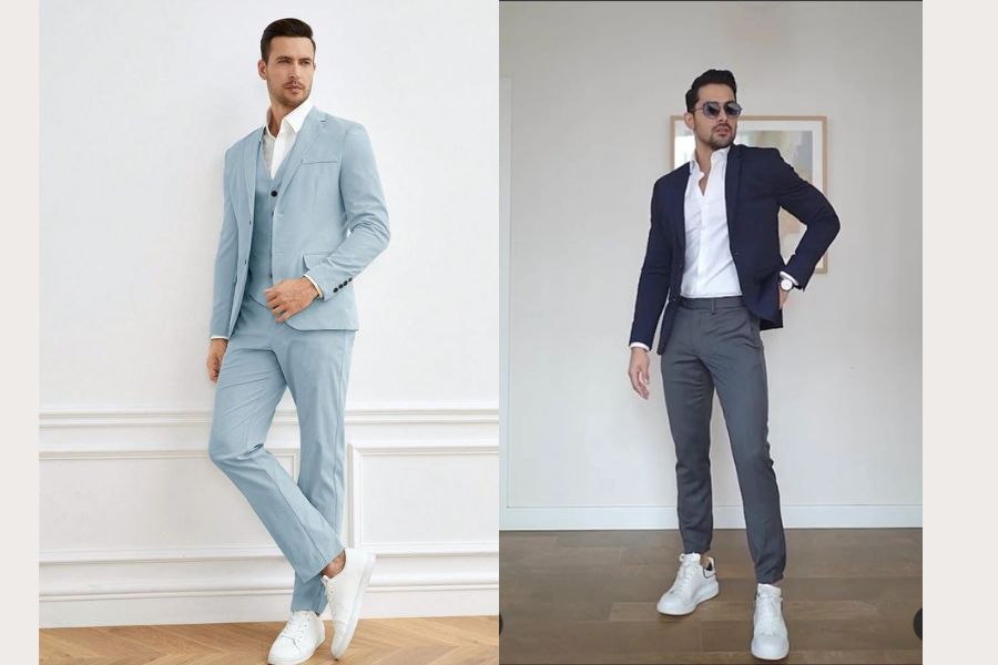 Phong cách casual với áo comple phối quần jeans và giày sneakers