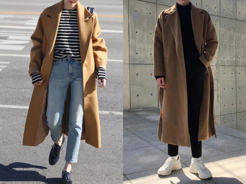 Áo dạ dáng ngắn Hàn Quốc phối cùng quần jeans và sneaker trắng