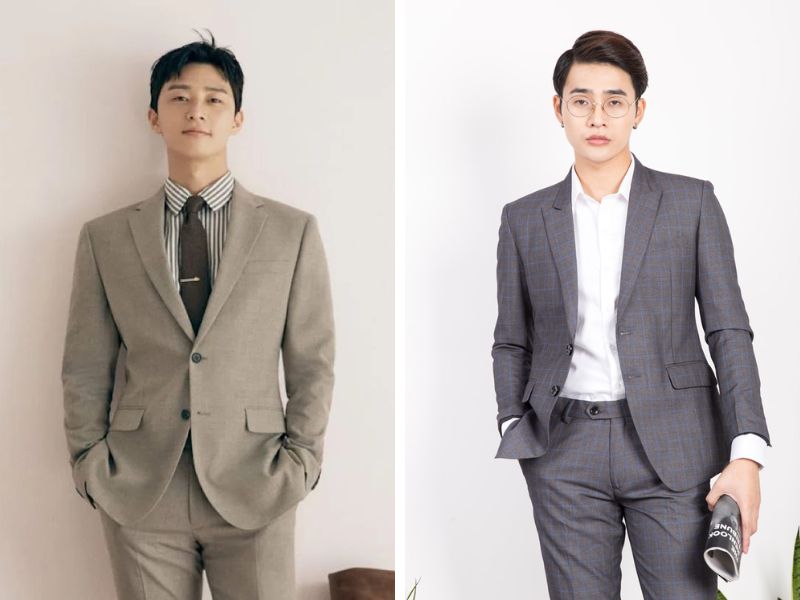 Áo vest nam Hàn Quốc màu be phối áo cổ lọ đen thanh lịch