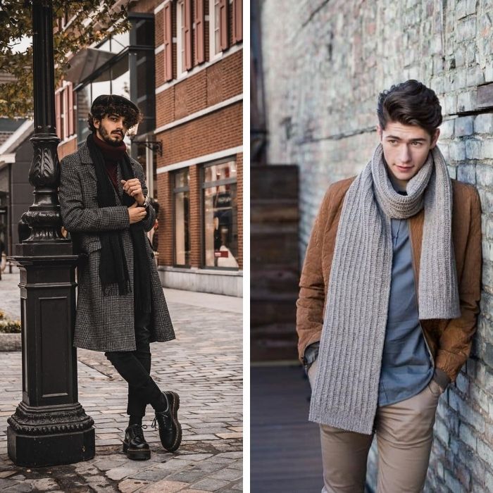 Áo vest dạ nam kẻ caro phối khăn len cho phong cách vintage hiện đại