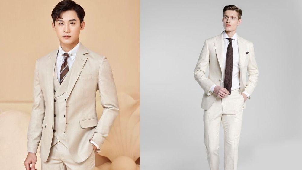 Chú rể mặc vest cưới tông beige thời thượng