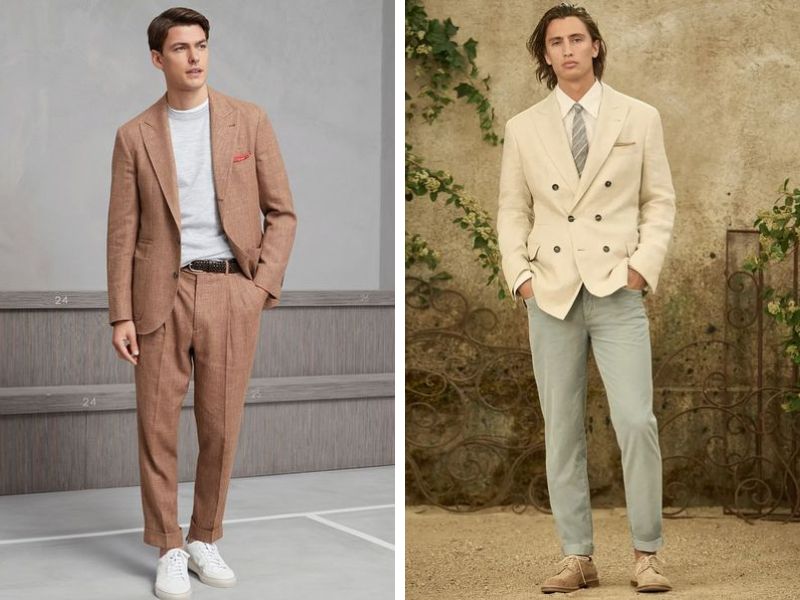 Blazer linen màu beige phối cùng áo polo cho phong cách mùa hè