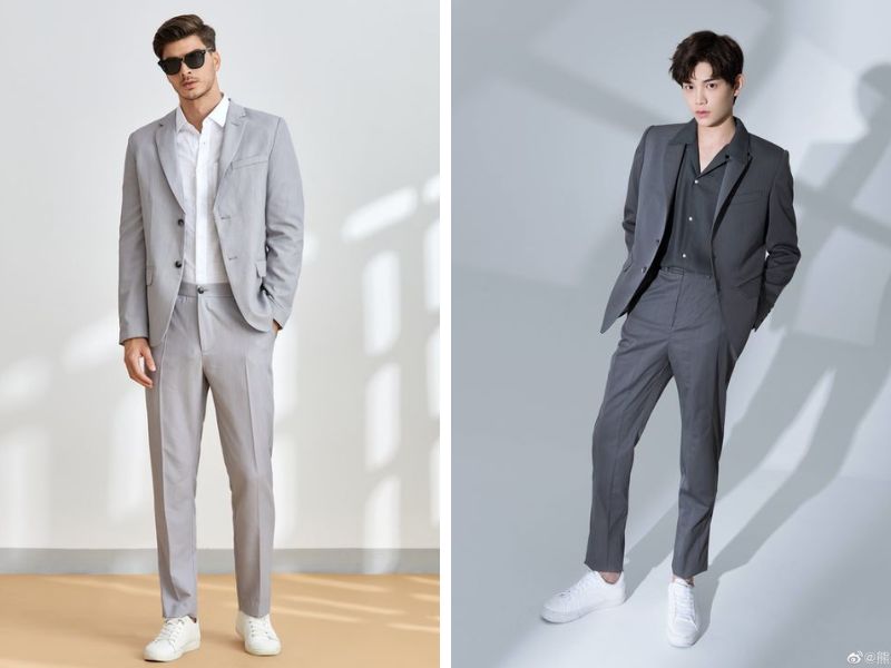Blazer slim fit nam phối sơ mi trắng và quần tây công sở