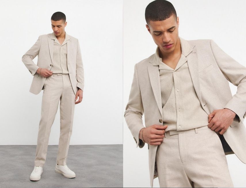 Blazer hai khuy nam phối quần tây trung tính, phong cách cổ điển