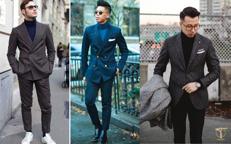 Vest nam Hàn Quốc màu pastel phối áo cổ lọ thời thượng